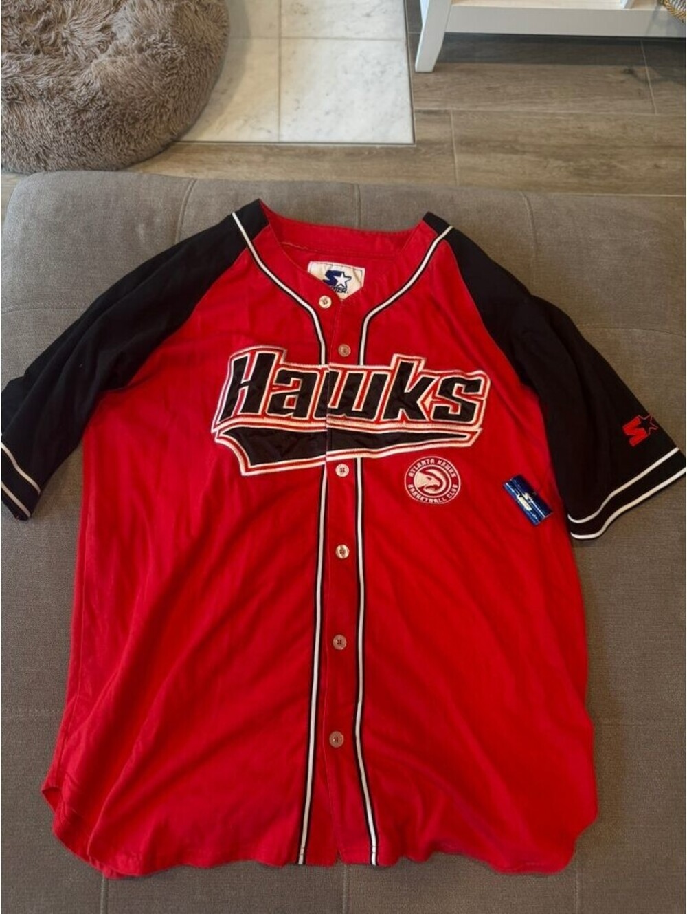 Vintage Starter Atlanta Hawks Baseball Jersey Red Black XL